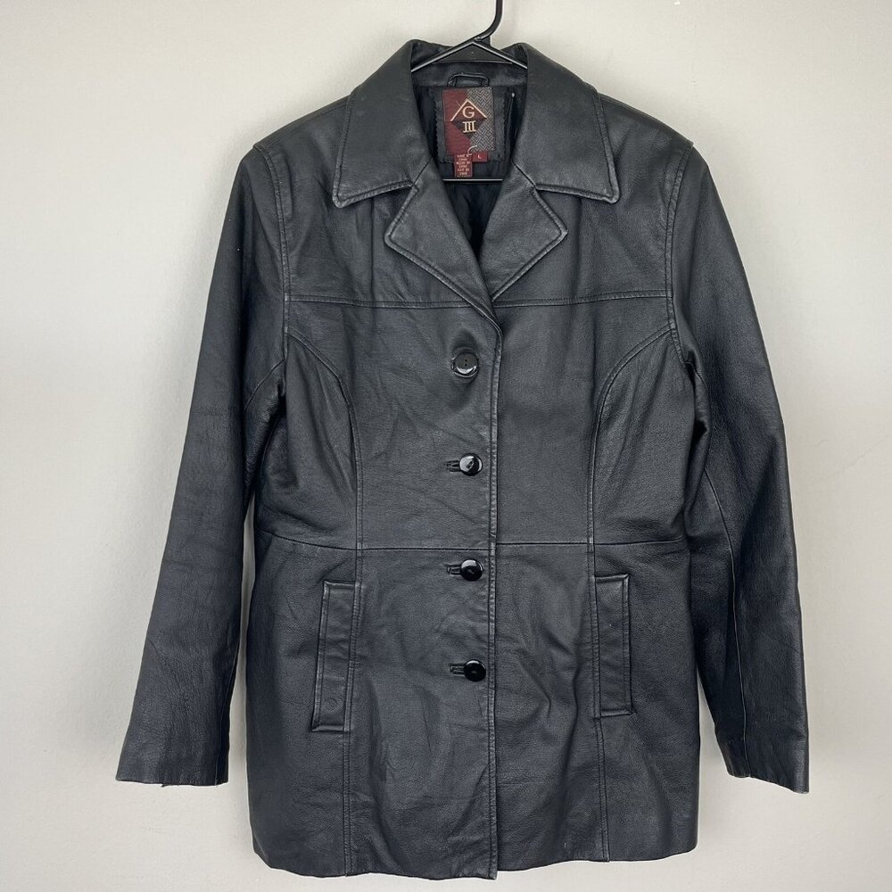G-III Apparel 100% Leather Mid Length 4 Button Jacket Coat